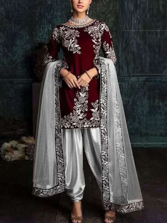 Silk Heavy Embroidered Dress With NET Embroidery Dress (Unstitched) (Code:4024)
