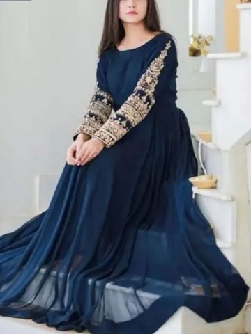 ReadyMade Chiffion Blue Stitched Embroidery Maxi with inner (Code:4848)