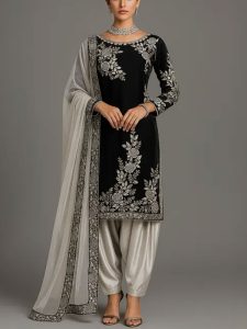 SILK Latest Embroidered Black Party Wear Dress 2025 (Unstitched) (Code: 4844)
