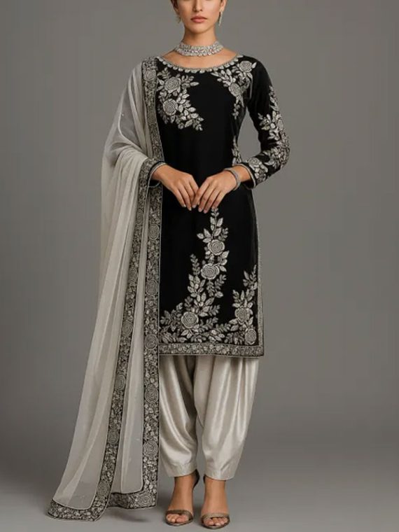 SILK Latest Embroidered Black Party Wear Dress 2025 (Unstitched) (Code: 4844)