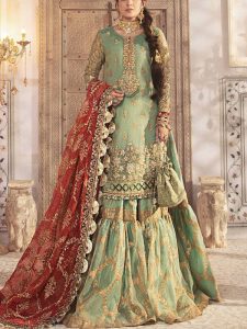 Embroidered Masoori Bridal Dress with Embroidered Organza Dupatta (Unstitched) (Code:4783)