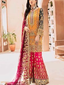 Indian Chiffon Heavy Embroidered Party Wear Dress With Embroidered Chiffon Dupatta (Unstitched) (Code:4939)