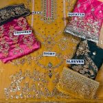 Indian Chiffon Heavy Embroidered Party Wear Dress With Embroidered Chiffon Dupatta (Unstitched) (Code:4939) - Image 3