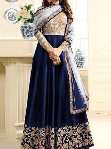 Indian Embroidered Navy Blue Chiffon Maxi Dress (Code:5179)