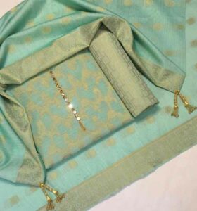 Banarsi Style Cotton Jacquard Suit with Cotton Jacquard Dupatta (Unsicthed) (Unsicthed) (Code: 5286)