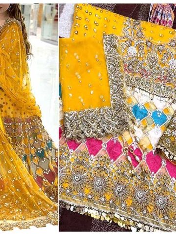 Luxury Mirror & Handwork Heavy Embroidered Net Mehndi Bridal Lehenga Dress 2024 (Unstitched) (Code:5617)