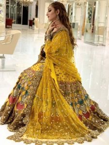 Luxury Mirror & Handwork Heavy Embroidered Net Mehndi Bridal Lehenga Dress 2025 (Unstitched) (Code:5617)