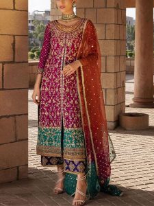 Luxury Handwork Embroidered Chiffon Bridal Maxi Dress 2025 (Unstitched) (Code:5633)