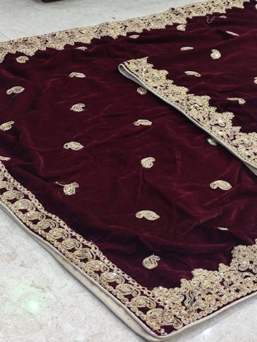 Velvet Shawl 4 Side Sequence Dori Work Bridal Embroidery Shawl 2023 (Code: 6571)