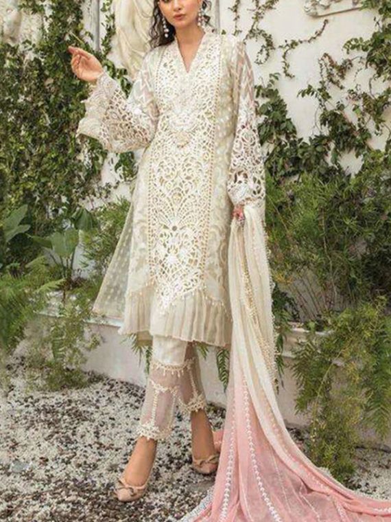 Cutwork Heavy Embroidered Organza Dress with Net Dupatta Unstitched (Code:6088)