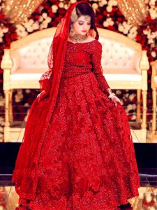 3D & Handwork Heavy Embroidered Net Bridal Maxi Dress Unstitched (Code:6135)