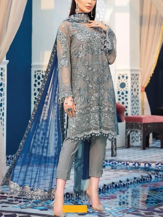 NET Heavy Embroidered Wedding Dress Embroidered Net Dupatta with Hanging Tassels (Code:6343)