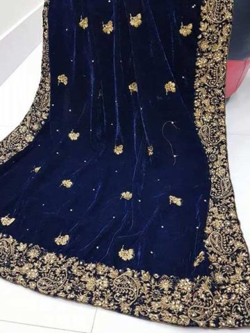 Velvet Shawl Heavy Full Embroidered – Navy Blue (Code: 6874)