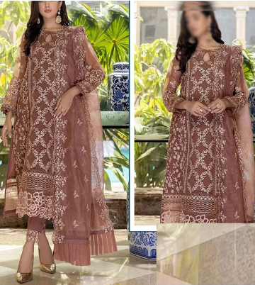 (Wholesale Store) Fancy Organza Full Heavy Embroidered Party Wear Dress 2023 (Unstitched) (Code: 7051)