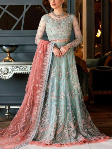 Luxury Heavy Embroidered Net Bridal Dress with Embroidered Net Dupatta (Unstitched) (Code:6819)