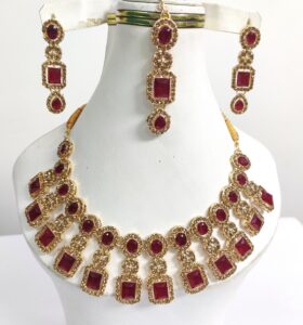 Imitation Maroon Stone Jewelry Set for Wedding (Code: 7927)