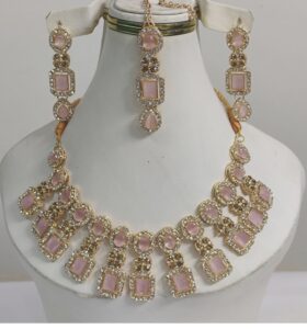 Elegant Stone Jewelry Set with Earrings & Tikka (Code: 7933)