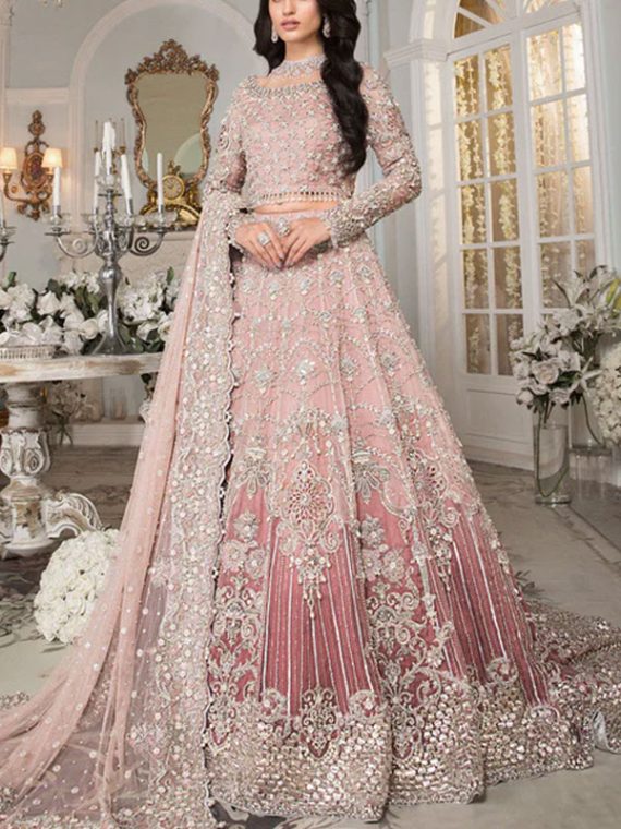 Luxurious 3D Handwork (5000+ Pearls Work) & Heavy Embroidered Net Wedding Maxi Dress (Code:7434)