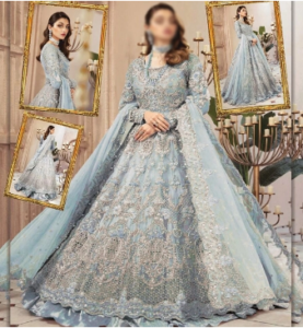 Luxurious 3D Handwork & Heavy Embroidered Net Wedding Maxi Dress (Code: 7437)
