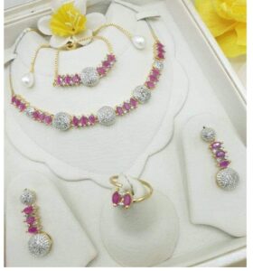 AD Zircon Jewelry Combo Gift Set Necklace + Earring Adjustable Bracelet (Code: 7982)