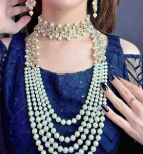 Indian Pearl Bridal Necklace Earrings Jewelry Set (Code:7972)