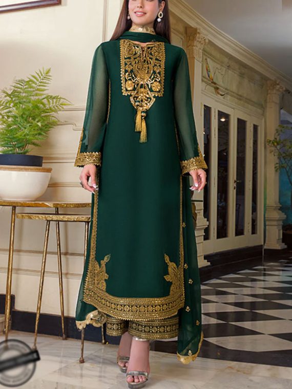 Chiffon Heavy Embroidered Dress With Embroidered Dupatta (Unstitched) (Code:8246)