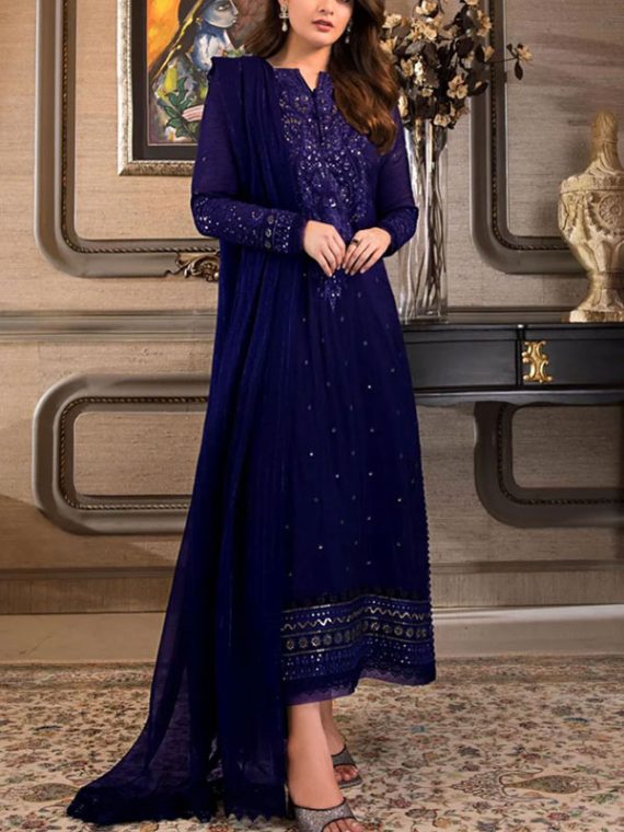 Chiffon Heavy Embroidered Party Wear Dress Chiffon Embroidery Dupatta Unstitched (Code:8953)