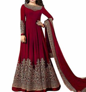 Indian Chiffon Embroidered Maroon Maxi (Unstitched) (Code: 9334)