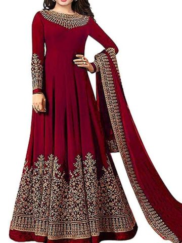 Indian Chiffon Embroidered Maroon Maxi (Unstitched) (Code: 9334)
