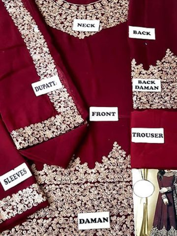 Indian Chiffon Embroidered Maroon Maxi (Unstitched) (Code: 9334)