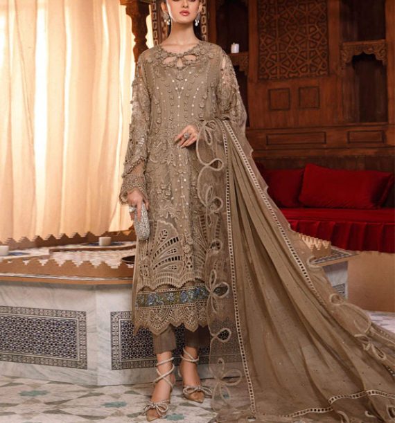 Organza Heavy Embroidered Cut Work Dress With Emroidered Organza Dupatta (Code:10469)