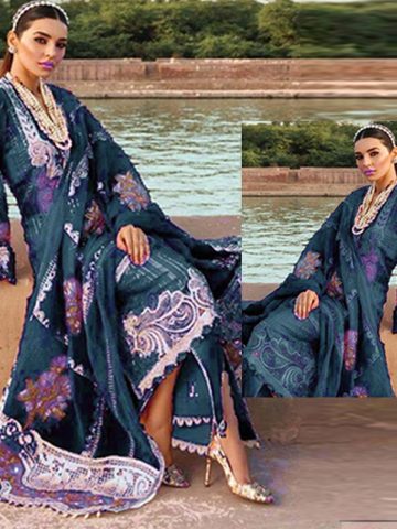 Luxurious Schiffli Heavy Embroidered Lawn Dress Dupatta Chiffon Full Heavy Embroidered (UnStitched) (Code: 10749)