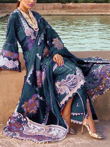 Luxurious Schiffli Heavy Embroidered Lawn Dress Dupatta Chiffon Full Heavy Embroidered (UnStitched) (Code: 10749)