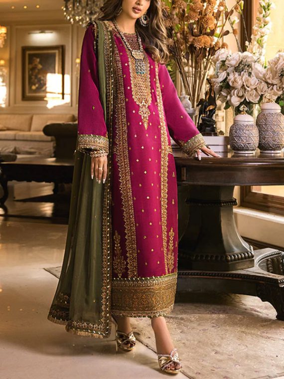 Latest Chiffon Embroidered Dress With EMB Dupatta (UnStitched) (Code: 10716)