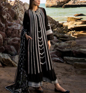 Luxury Embroidered Lawn Dress With Organza Embroidered Dupatta (Unstitched) (Code: 10983)