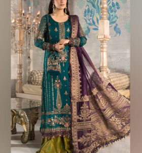 Chiffon Wedding Collection Heavy Embroidered Dress With Organze Embroidered Dupatta (UnStitched) (Code: 11419)