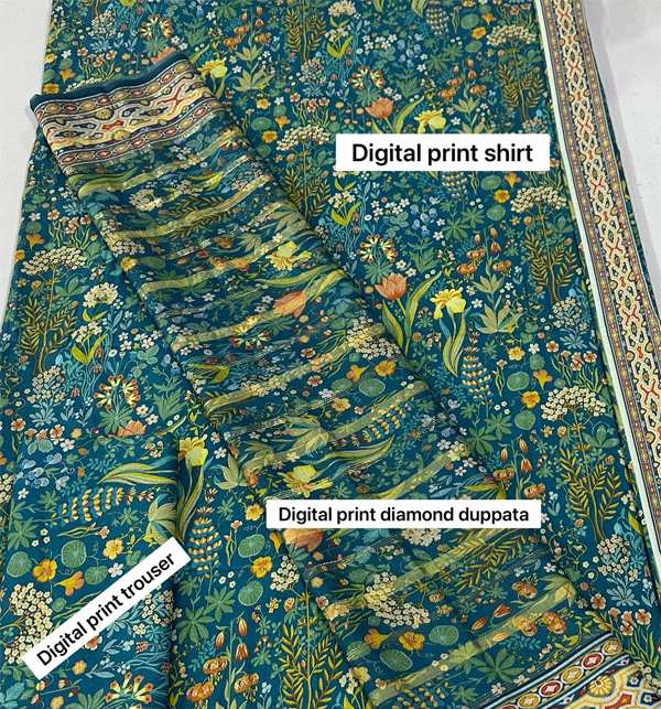 Digital Printed Linen Dress With Digital Printed Diamond Dupatta
