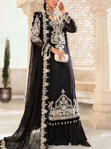 Chiffon 3D Flower & Heavy Embroidered Dress With Spengle Work Dupatta (UnStitched) (Code:11869)