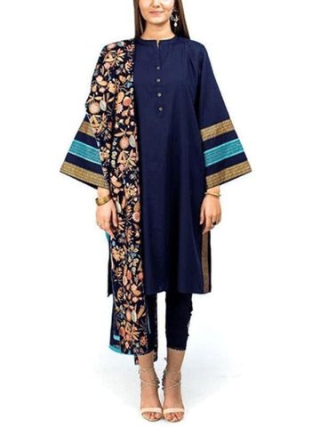 Latest Khaddar Embroidered Dress With Dhanak Embroidered Shawl (Unstitched) (Code:12076)