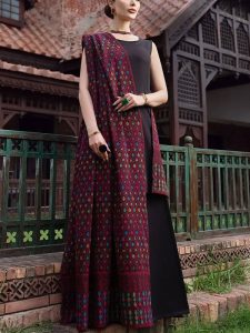 Latest Khaddar Embroidered Dress With Dhanak Embroidered Shawl (Unstitched) (Code:12080)