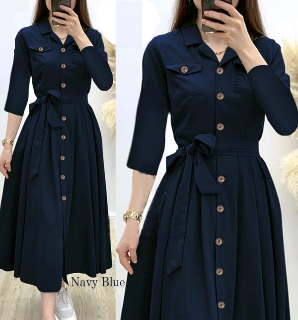 Stitched Linen Shirt Side Pocket Style Navy blue Color (Code:12216 ...