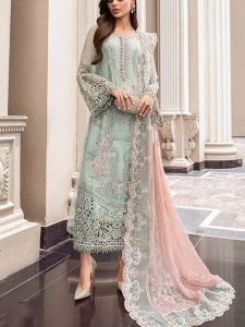 Chiffon Full Heavy Embroidered Splengle Work Dress With Embroidered Sciffle Dupatta (Unstitched) (Code:12395)