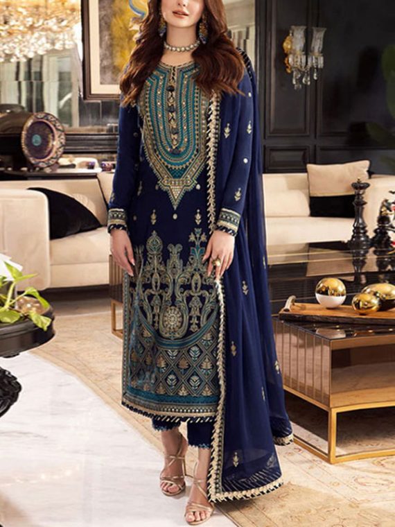 Chiffon Heavy Embroidered Dress With Spengle Work Dupatta (Unstitched) (Code:12742)