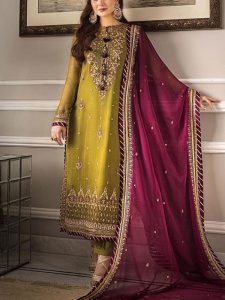 Latest Heavy Embroidered Chiffon Party Wear Dress With Chiffon Embroidered Dupatta (Unstitched) (Code:12856)