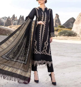 Elegant Lawn Embroidered Dress With Printed Diamond Organza Dupatta 3 PCs Dress (Unstitched) (Code:13123)