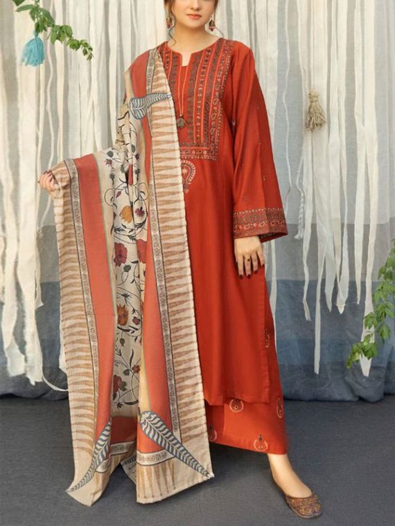 Elegant Lawn Embroidered Dress With Printed Diamond Organza Dupatta 3 PCs Dress (Unstitched) (Code:13080)