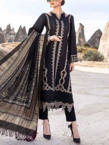 Maria B Elegant Lawn Embroidered Dress With Printed Diamond Organza Dupatta 3 PCs Dress (Unstitched) (Code:13123)