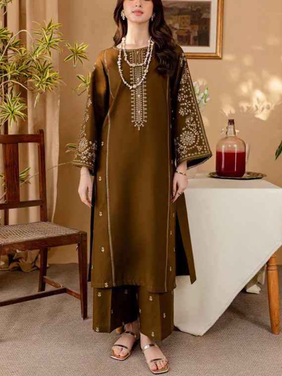 2 PCs Heavy Embroidered Lawn Dress (Unstitched) (Code:13048)