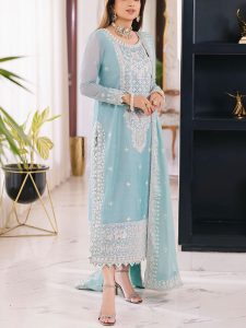 Chiffon Sequence Embroidered Dress With Embroidered Chiffon Dupatta (Unstitched) (Code:13141)