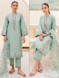 Latest Embroidered Lawn Dress With Bamber Chiffon Dupatta (Unstitched) (Code:14857)